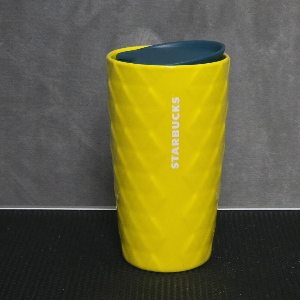 Starbucks Hawaii Collection Yellow Quilted Ceramic‎ Travel Mug 12 oz